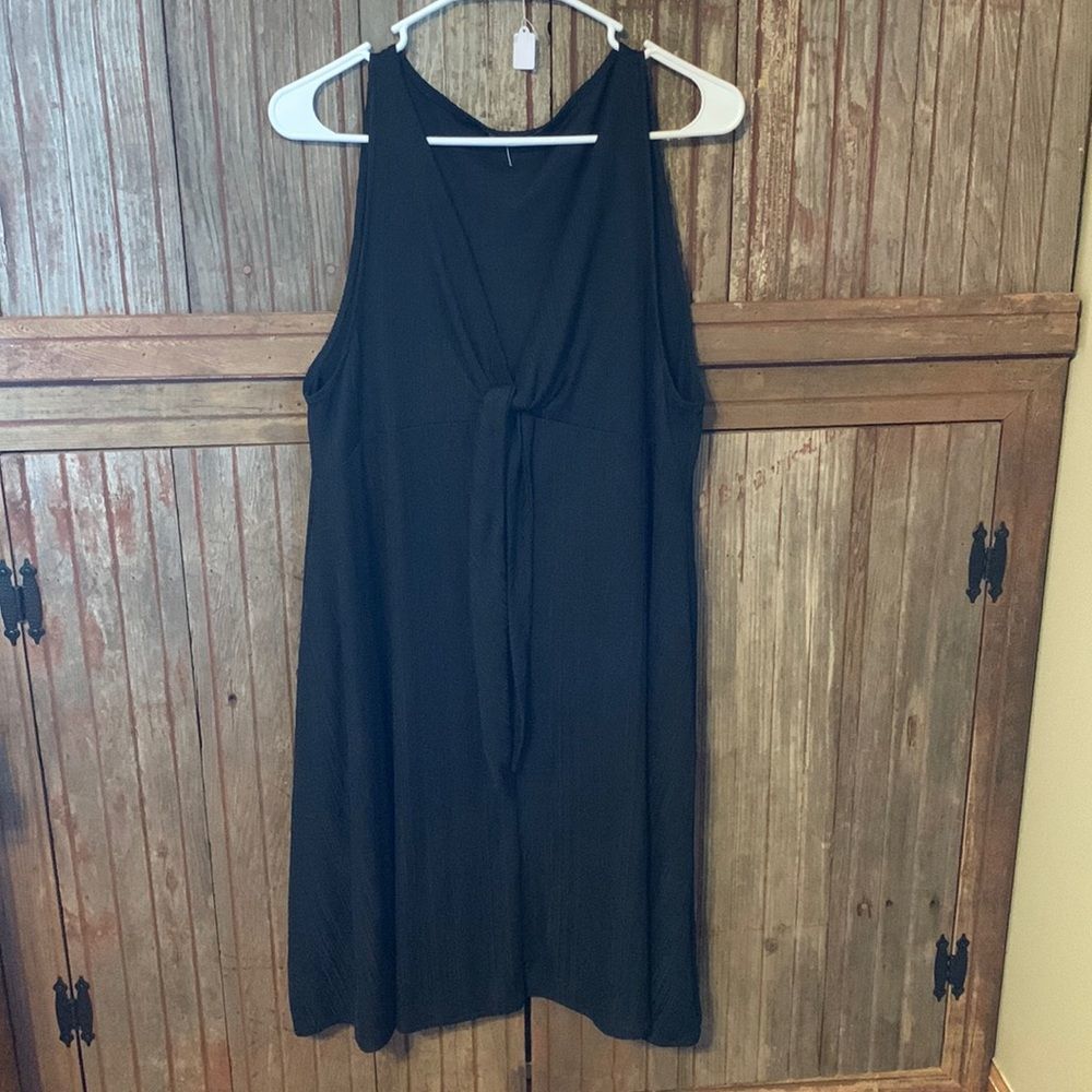 Women’s Zara Ribbed Black Neutral V-neck Tie Sleeveless Minimalist Mini Dress